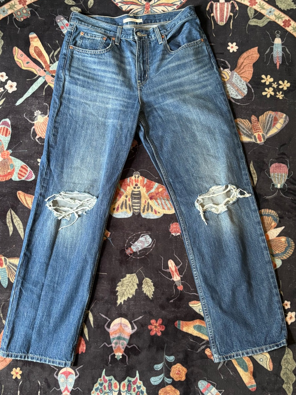 Levi's Low Pro Straight Distressed Blue Ripped Knee Jeans
